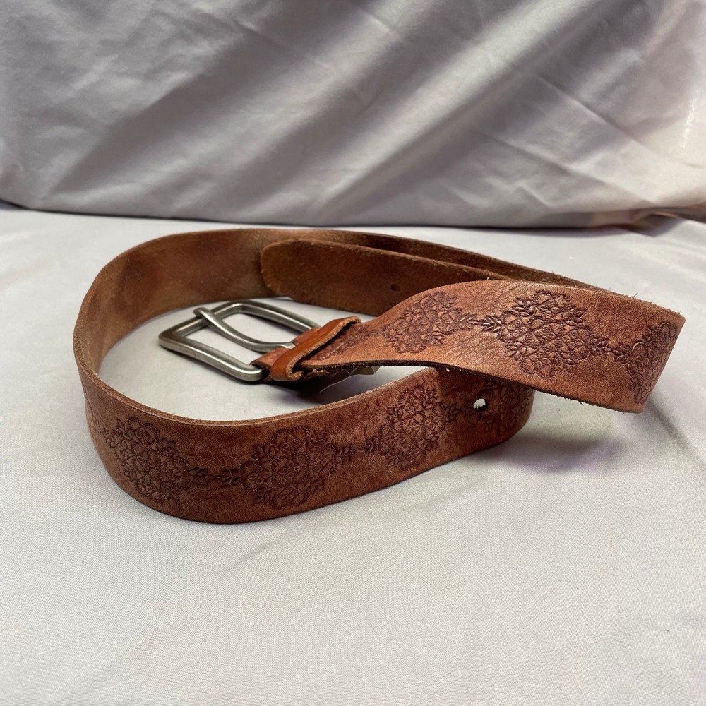 American Eagle Brown Leather Floral Embossed Belt Small Boho Western 16972200